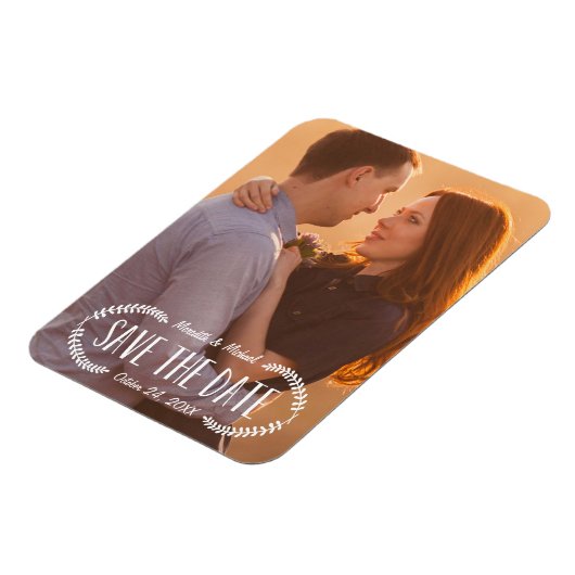 Rustikal Laurel | FOTO SAVE THE DATE Magnet (Linke Seite)