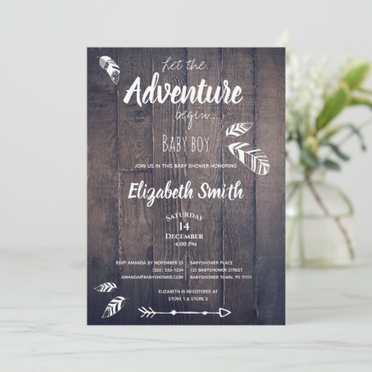 Rustikal Ließ das Abenteuer zu beginnen. Einladung (Stehend Vorderseite)