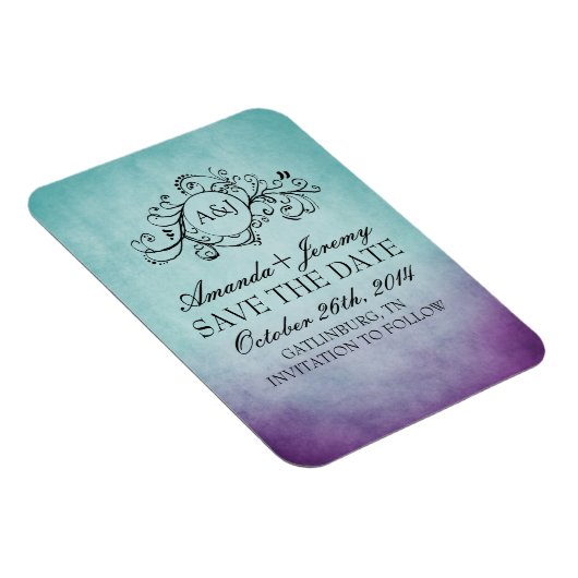 Rustikal Lila und Aquamarin Bohemisch Save the Dat Magnet (Rechte Seite)