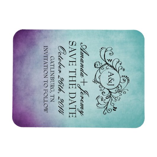 Rustikal Lila und Aquamarin Bohemisch Save the Dat Magnet (Horizontal)