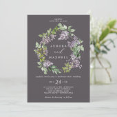 Rustikal Lilac | Grey Wreath Wedding Einladung (Stehend Vorderseite)