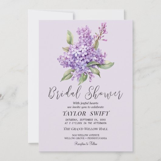 Rustikal Lilac | Lavender Bridal Dusche Einladung (Vorderseite)