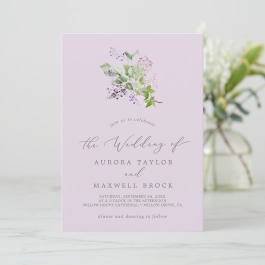 Rustikal Lilac | Lavender Simple Wedding Einladung (Stehend Vorderseite)
