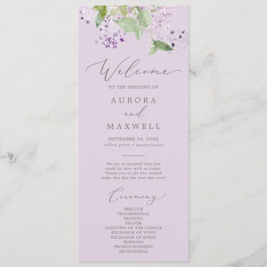 Rustikal Lilac | Lavender Wedding Program Programm (Vorderseite)