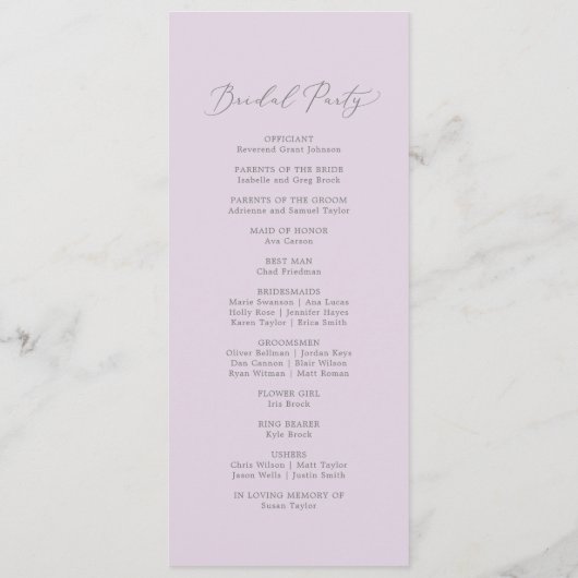 Rustikal Lilac | Lavender Wedding Program Programm (Rückseite)