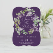 Rustikal Lilac | Lila Hochzeit Save The Date (Stehend Vorderseite)