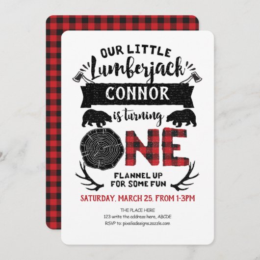 Rustikal, Lumberjack, Buffalo Kariert, Junge, 1. Einladung (Vorne/Hinten)