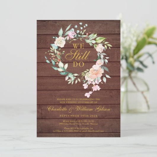 Rustikal machen wir immer noch Blumenjubiläum und Einladung (Stehend Vorderseite)