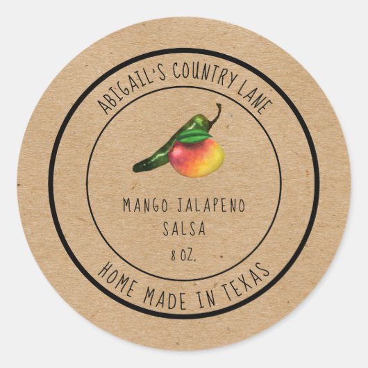 Rustikal Made in Texas Mango Jalapeno Salsa Label Runder Aufkleber (Vorderseite)