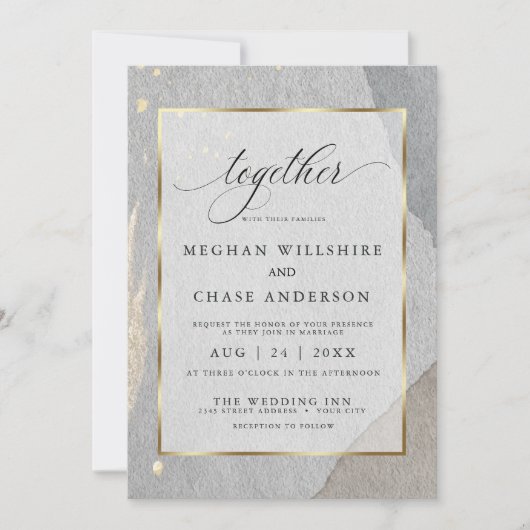 Rustikal Moderne Abstrakt Grau Wasserfarbe Einladung (Vorderseite)