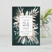 Rustikal moody Green Botanicals Save the Date Einladung (Stehend Vorderseite)