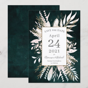 Rustikal moody Green Botanicals Save the Date Einladung