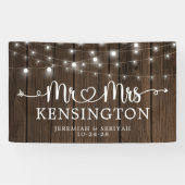 Rustikal Mr. Heart String Lights Wood Wedding Banner (Horizontal)