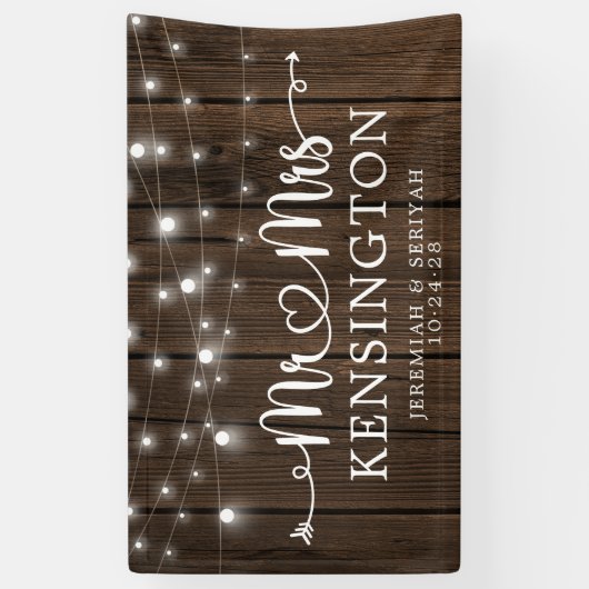 Rustikal Mr. Heart String Lights Wood Wedding Banner (Vertikal)