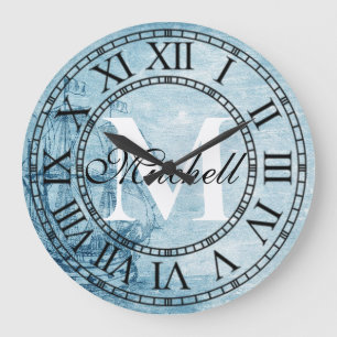 Rustikal-nautisches Vintage-Schiff-Monogramm Große Wanduhr
