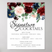 Rustikal | Navy Blush Burgundy Newlywed Drink Poster (Vorne)