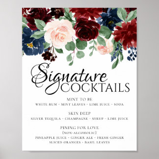 Rustikal | Navy Blush Burgundy Newlywed Drink Poster