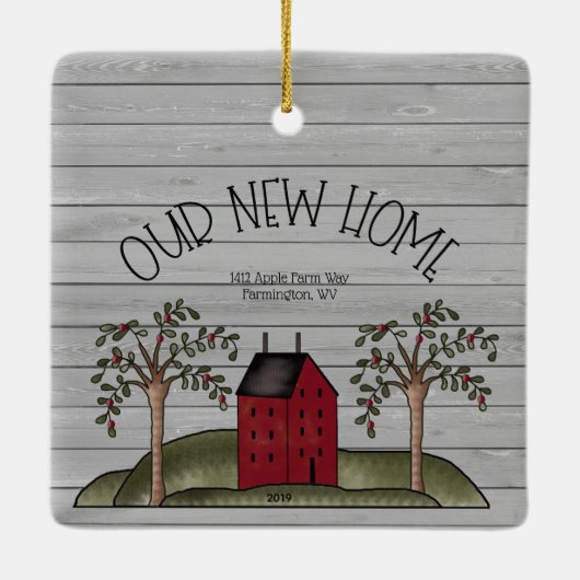 Rustikal New Zuhause First Christmas Custom Keramikornament (Rückseite)