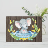 Rustikal Niedlich Elephant Baby Boy Blue und Grau Dankeskarte (Stehend Vorderseite)