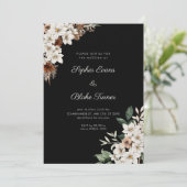 Rustikal Off White Blume Boho Black Wedding Einladung (Stehend Vorderseite)
