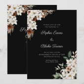 Rustikal Off White Blume Boho Black Wedding Einladung (Vorne/Hinten)