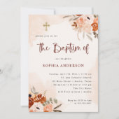 Rustikal Orange Boho | Aquarellblush Taufe Einladung (Vorderseite)