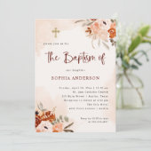 Rustikal Orange Boho | Aquarellblush Taufe Einladung (Stehend Vorderseite)