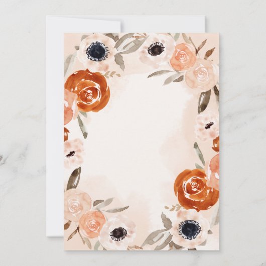 Rustikal Orange Boho | Aquarellblush Taufe Einladung (Rückseite)