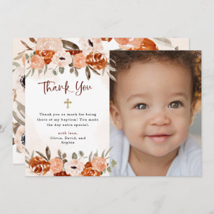 Rustikal Orange Boho   Aquarelltaufe Foto Dankeskarte