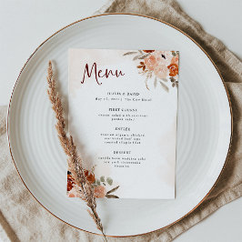 Rustikal Orange Boho | Watercolor White Wedding Menükarte
