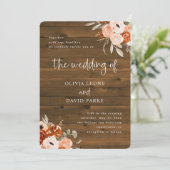 Rustikal Orange Boho | Watercolor Wood Look Weddin Einladung (Stehend Vorderseite)
