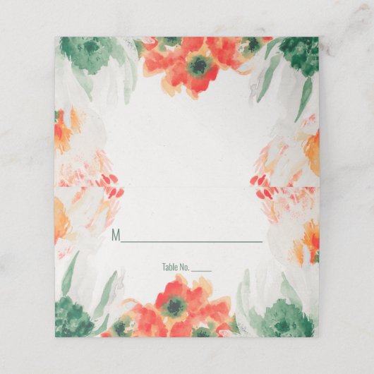 Rustikal, orange, grün, weiß platzkarte (Außenseite Aufgefaltet)