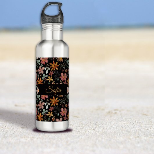 Rustikal-orange-rosa Blume Edelstahlflasche