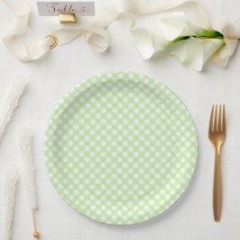Rustikal, Pastel Green Gingham Pattern Pappteller