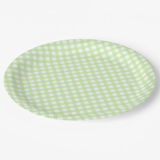 Rustikal, Pastel Green Gingham Pattern Pappteller (Schrägansicht)