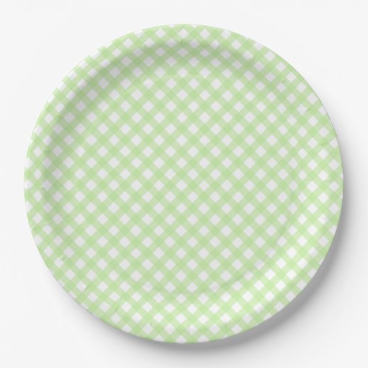 Rustikal, Pastel Green Gingham Pattern Pappteller (Vorderseite)
