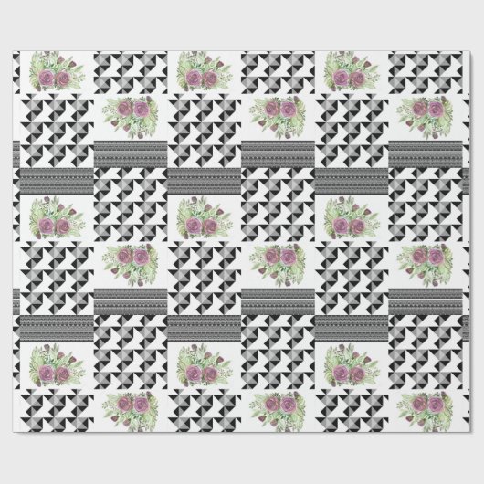 Rustikal, Patchwork, Rose Geschenkpapier (Flach)