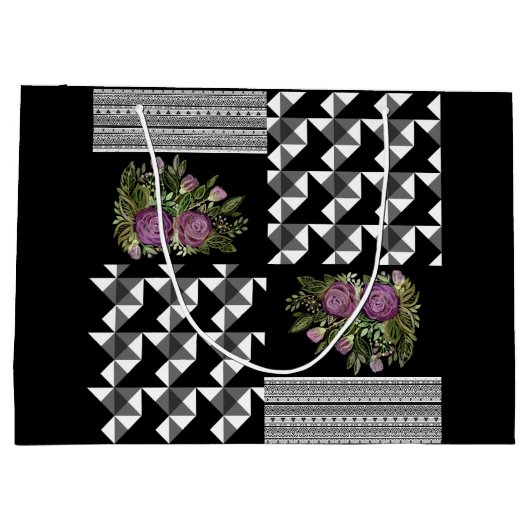 Rustikal, Patchwork, Rose Große Geschenktüte (Rückseite)