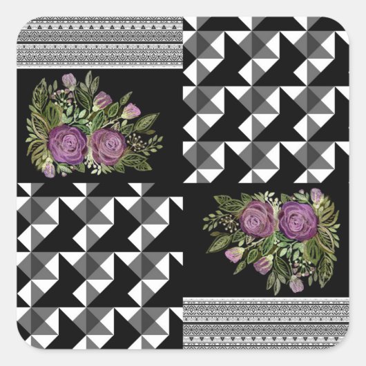 Rustikal, Patchwork, Rose Quadratischer Aufkleber (Vorderseite)