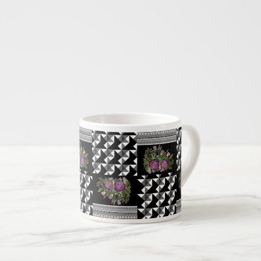 Rustikal, Patchwork, Rosen Espressotasse (Vorderseite Rechts)