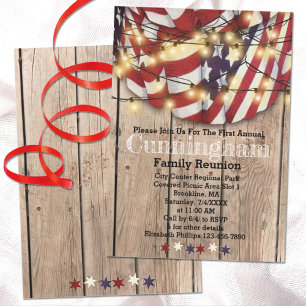 Rustikal Patriotic Red White Blue Family Wiederseh Einladung