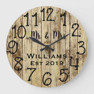 Rustikal personalisiertes braunes Holz individuell Große Wanduhr