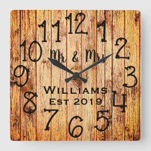Rustikal personalisiertes braunes Holz individuell Quadratische Wanduhr