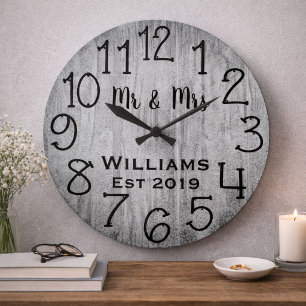 Rustikal Personalisiertes Graues Holz Maßanfertigu Große Wanduhr