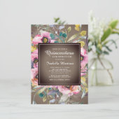 Rustikal Pink Aquarell Blumenbraun Quinceañera Einladung (Stehend Vorderseite)