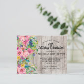 Rustikal Pink Blau Aquarell Floral 50. Geburtstag Postkarte (Stehend Vorderseite)