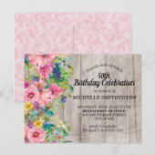 Rustikal Pink Blau Aquarell Floral 50. Geburtstag Postkarte (Vorne/Hinten)