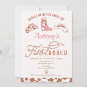 Rustikal Pink Boot Cowgirl First Rodeo 1. Geburtst Einladung (Vorderseite)