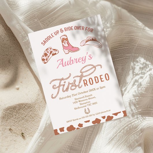 Rustikal Pink Boot Cowgirl First Rodeo 1. Geburtst Einladung