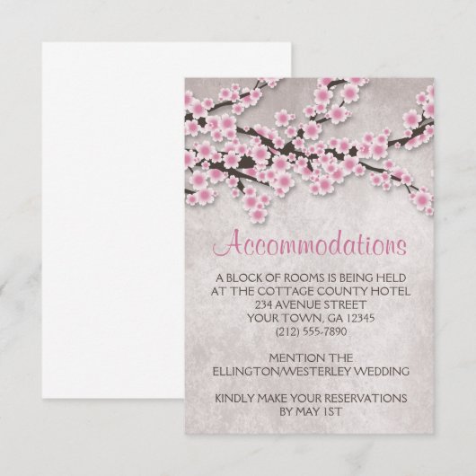 Rustikal Pink Cherry Blossom Unterkunft Karten (Vorne/Hinten)